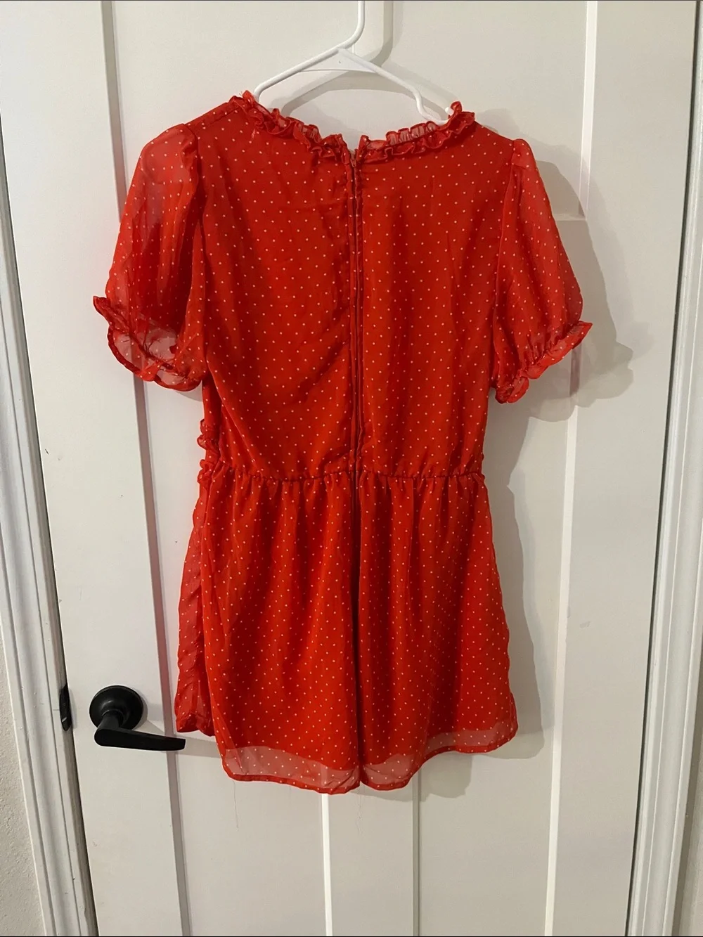 Reformation Red Polka Dot Ruffle V-Neck Playsuit